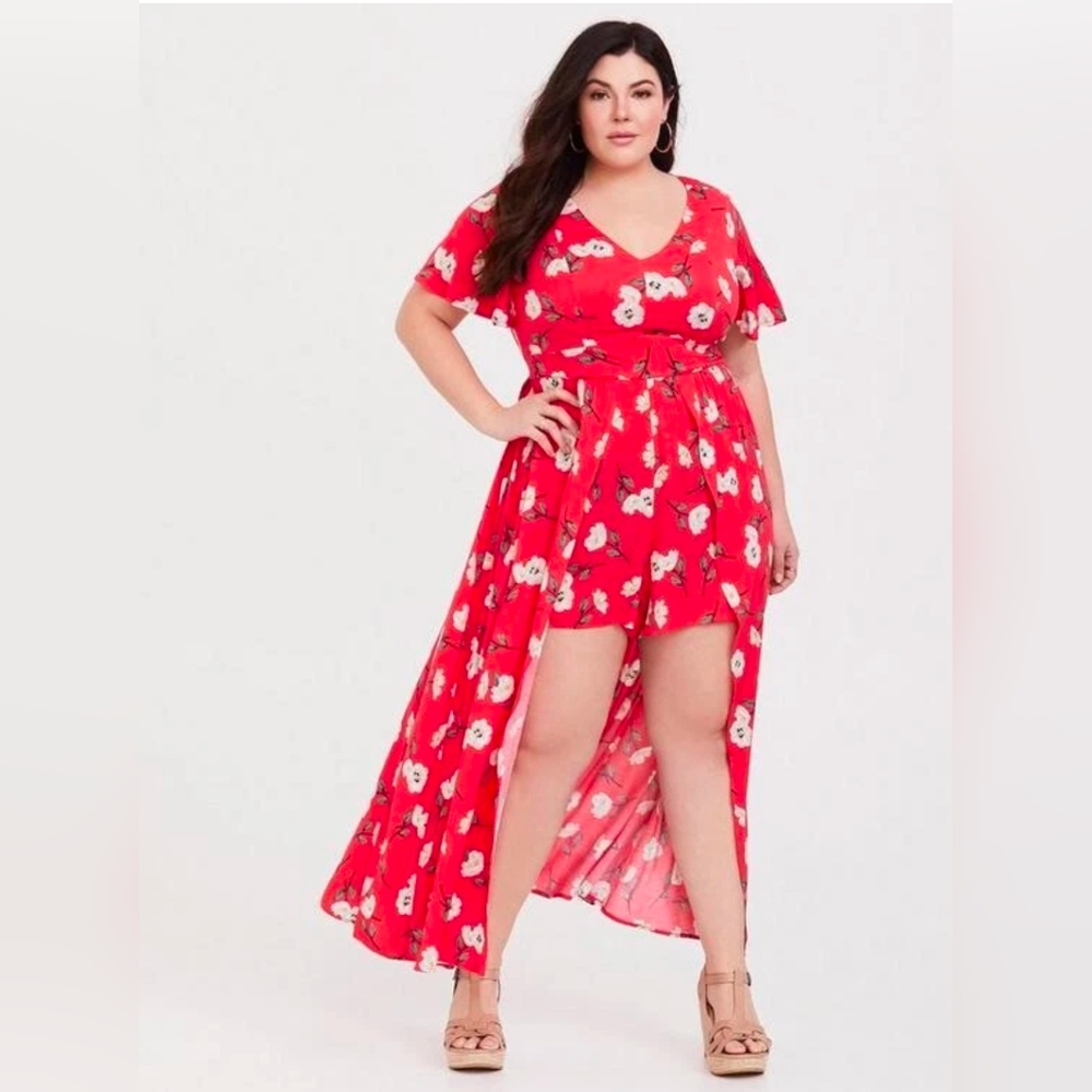 Torrid Floral Red Romper Dress Size 18